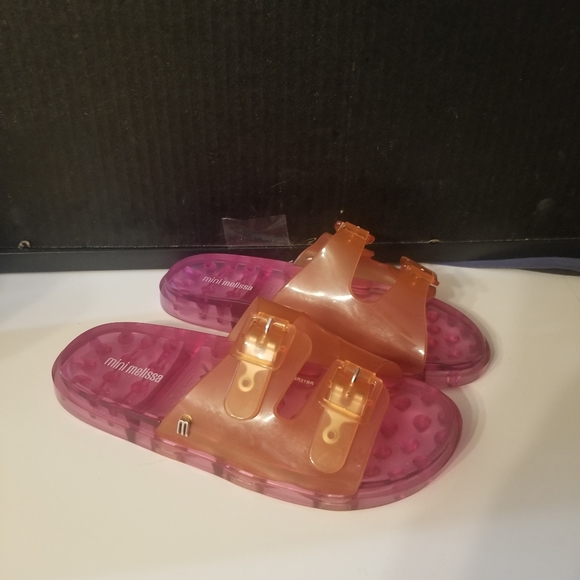 Mini Melissa Jelly buckle slides sandals girls 4 pink orange - Picture 1 of 11